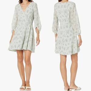 Club Monaco Floral Cotton Silk Pitched Sleeve Sheer  Mini Dress Faux Wrap Sz. XS